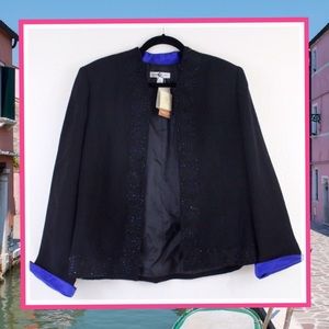 Coldwater Creek Black Cobalt Blue Open Jacket Beaded 14